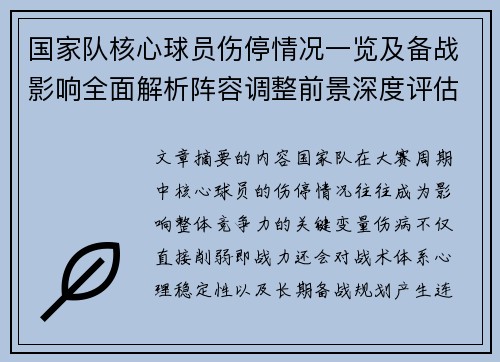 国家队核心球员伤停情况一览及备战影响全面解析阵容调整前景深度评估 国家队核心球员伤停情况一览及备战影响全面解析阵容调整前景深度评估